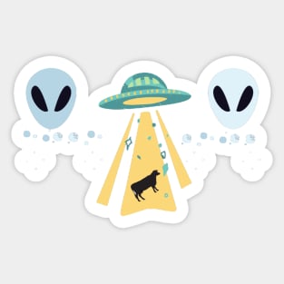 LukjanovArt Alien abduction - space ship and cows! Sticker